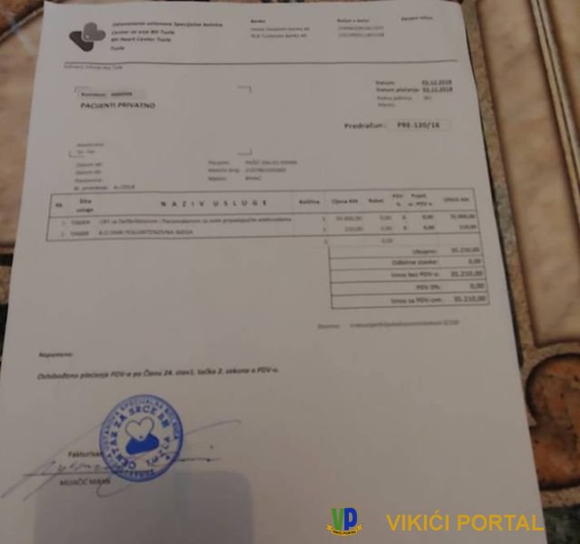 Predračun troškova operacije srca za Emiru Pašić iz Bihaća
